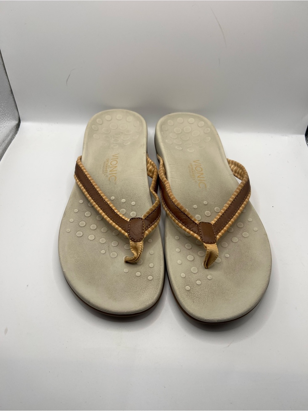 Vionic Women's Flip Flop Sandals in Brown and Tan